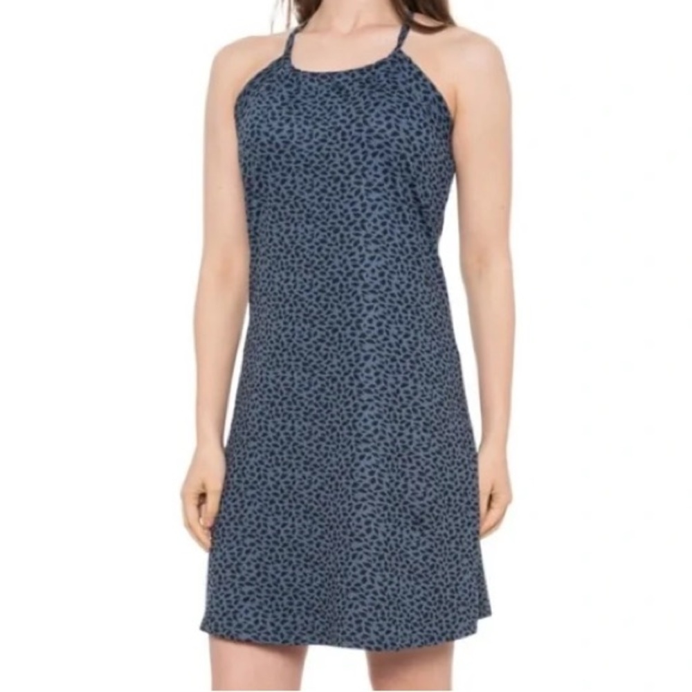 Eddie Bauer Women L Indigo Ditsy Animal Leaf Athletic Outdoor Harmony Tank Dress